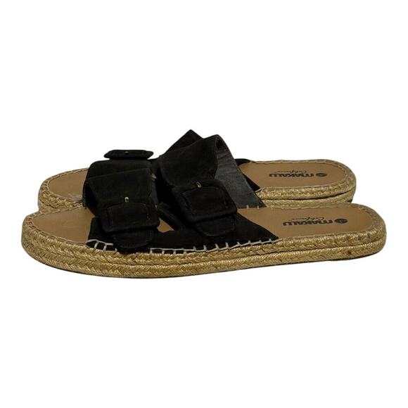 Makalu California Black Suede Buckle Sandals Espadrille Slip-On Women's Size 8.5 - Picture 7 of 9